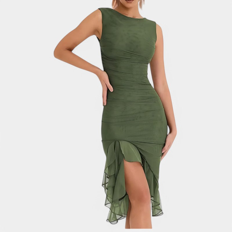 Gleame.-Jurken &amp; Jumpsuits-Gleame Midi jurk - Elegante rimpel jurk voor feesten en zomer