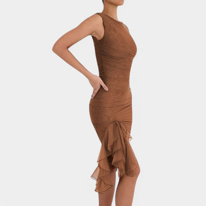 Gleame.-Jurken &amp; Jumpsuits-Gleame Midi jurk - Elegante rimpel jurk voor feesten en zomer