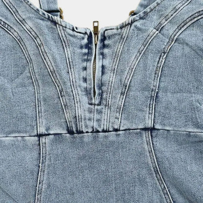 Gleame.-Jurken &amp; Jumpsuits-Gleame Midikleid - Denim dress met verstelbare banden en bodycon fit