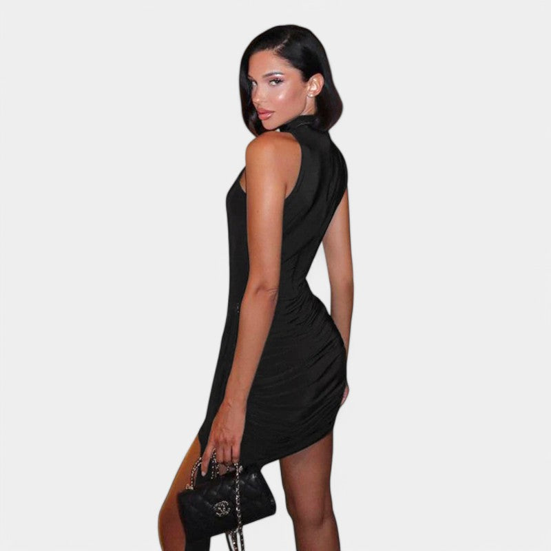 Gleame.-Jurken & Jumpsuits-Gleame Mini jurk - Turtleneck mouwloos sexy met ruches