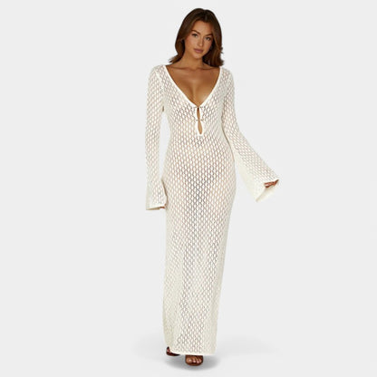 Gleame.-Jurken &amp; Jumpsuits-Gleame Strandcover-Up - Lange jurk met elegante rug en hoge taille