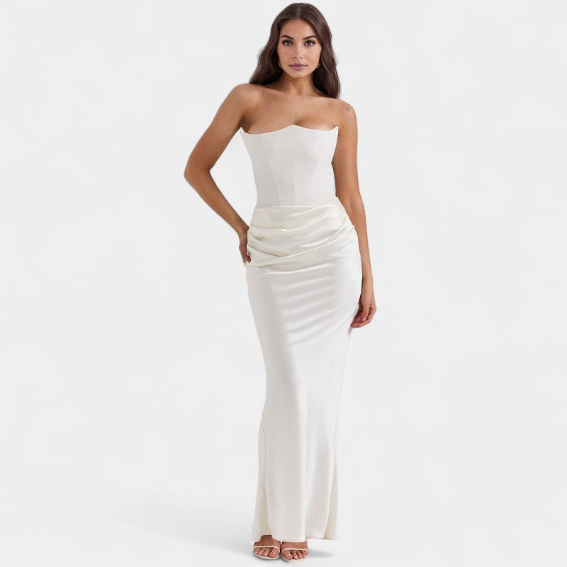 Gleame.-Jurken &amp; Jumpsuits-Gleame Strapless Lange Jurk - Stijlvolle bodycon feestjurk