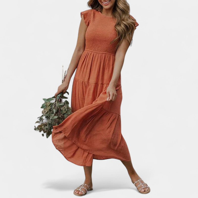 Gleame Lange Jurk Zomerjurk met korte mouwen voor dames –