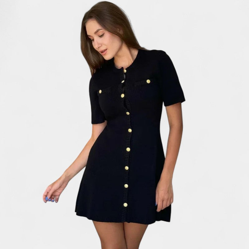  Gleame.-Jurken &amp; Jumpsuits-Gleame jurk - Casual jurk met korte mouwen en gebreid ontwerp