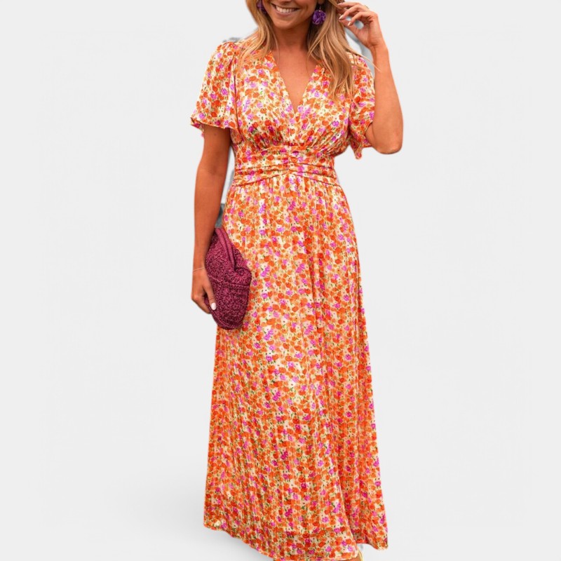 Gleame.-Jurken &amp; Jumpsuits-Gleame jurk - Elegant zomerjurk met bloemenprint en V-hals