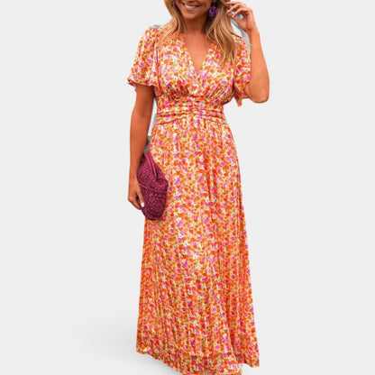 Gleame.-Jurken &amp; Jumpsuits-Gleame jurk - Elegant zomerjurk met bloemenprint en V-hals
