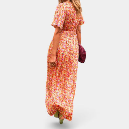 Gleame.-Jurken &amp; Jumpsuits-Gleame jurk - Elegant zomerjurk met bloemenprint en V-hals