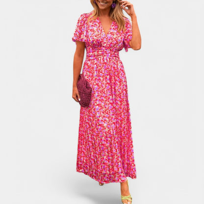 Gleame.-Jurken &amp; Jumpsuits-Gleame jurk - Elegant zomerjurk met bloemenprint en V-hals