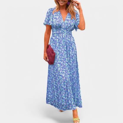 Gleame.-Jurken &amp; Jumpsuits-Gleame jurk - Elegant zomerjurk met bloemenprint en V-hals