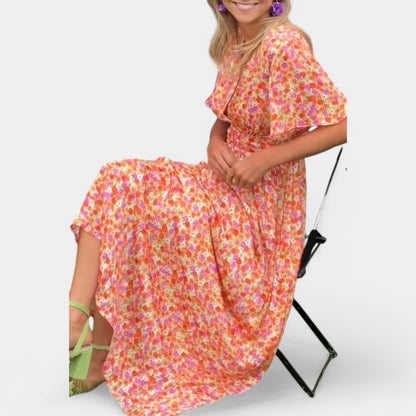 Gleame.-Jurken &amp; Jumpsuits-Gleame jurk - Elegant zomerjurk met bloemenprint en V-hals