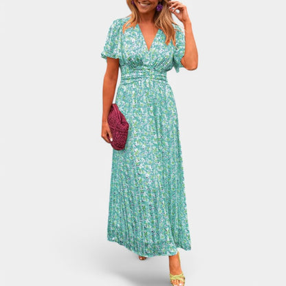 Gleame.-Jurken &amp; Jumpsuits-Gleame jurk - Elegant zomerjurk met bloemenprint en V-hals