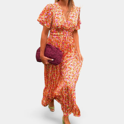 Gleame.-Jurken &amp; Jumpsuits-Gleame jurk - Elegant zomerjurk met bloemenprint en V-hals