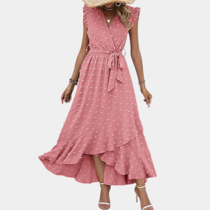 Gleame.-Jurken &amp; Jumpsuits-Gleame jurk - Nieuwe dames zomer jurk met V-hals en ruffles