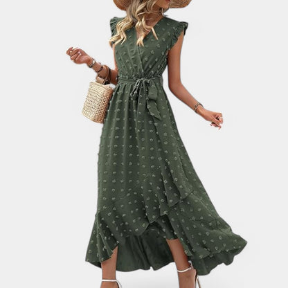 Gleame.-Jurken &amp; Jumpsuits-Gleame jurk - Nieuwe dames zomer jurk met V-hals en ruffles