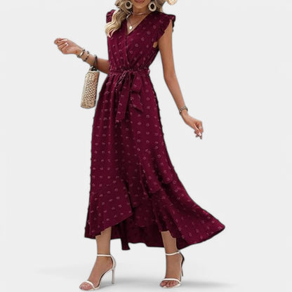 Gleame.-Jurken &amp; Jumpsuits-Gleame jurk - Nieuwe dames zomer jurk met V-hals en ruffles