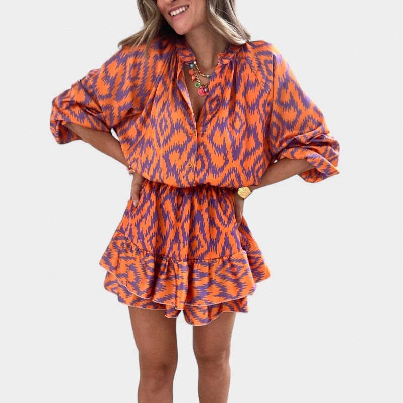 Gleame.-Jurken &amp; Jumpsuits-Gleame jurk - Nieuwe ruffle gedrukte jurk voor vrouwen