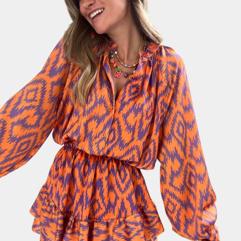 Gleame.-Jurken &amp; Jumpsuits-Gleame jurk - Nieuwe ruffle gedrukte jurk voor vrouwen