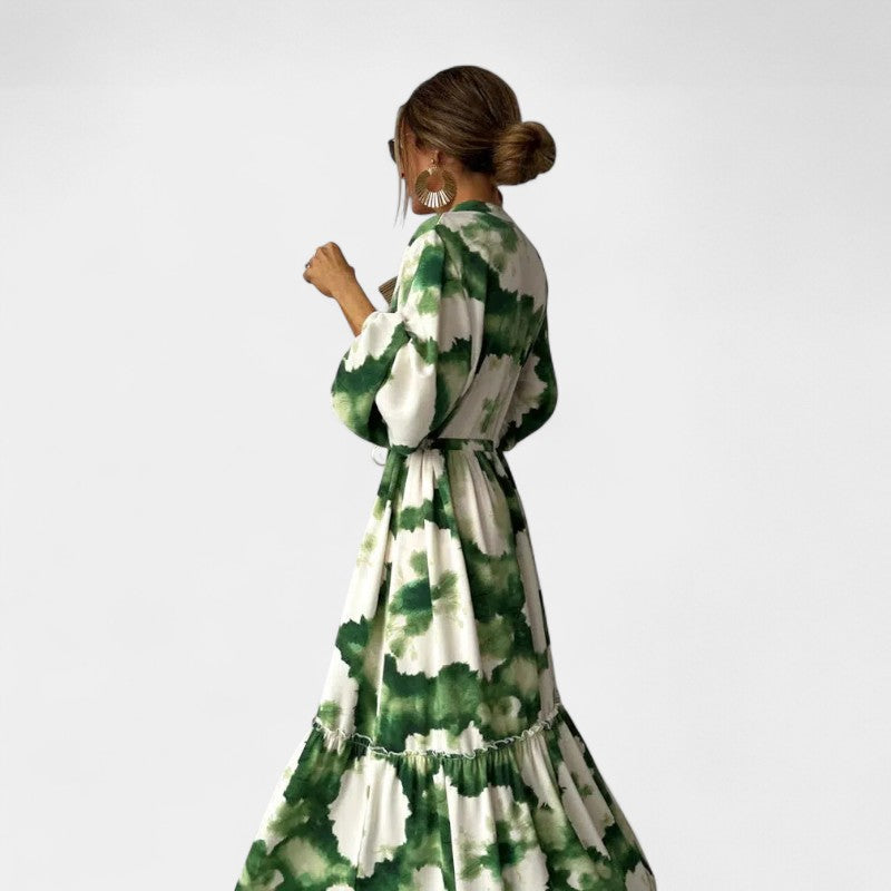 Gleame.-Jurken & Jumpsuits-Gleame jurk - V-hals lange mouwen casual jurk voor vrouwen