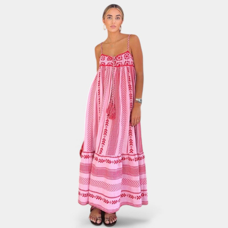 Gleame.-Jurken & Jumpsuits-Gleame jurk - Vrouwelijke zomerse mouwloze jurk met vloeiend ontwerp