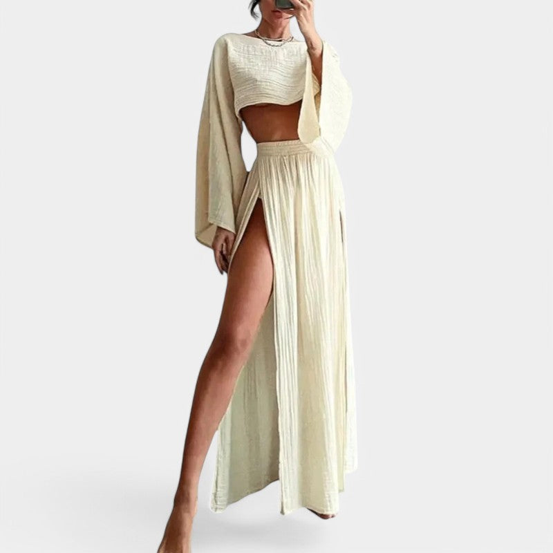 Gleame.-Jurken & Jumpsuits-Gleame tweedelige set - Elegante look met hoge split