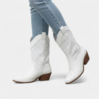 Gleame.-Laarzen-Gleame | Dames cowboylaarzen met perforaties en ritssluiting