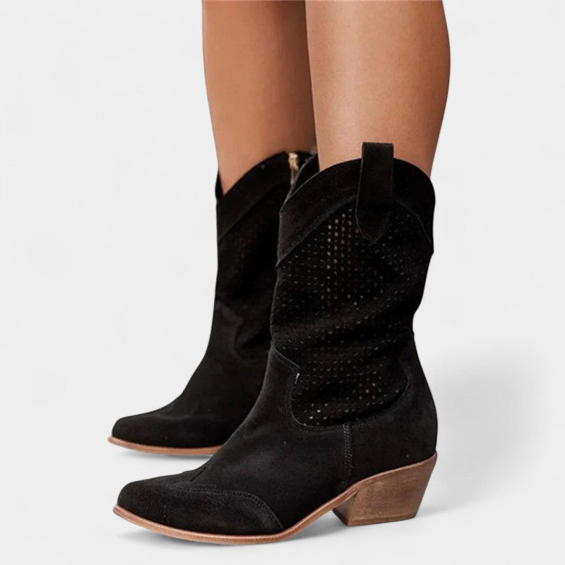 Gleame.-Laarzen-Gleame | Dames cowboylaarzen met perforaties en ritssluiting