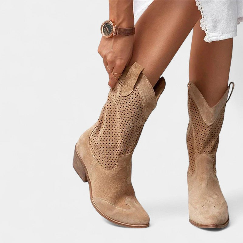 Gleame.-Laarzen-Gleame | Dames cowboylaarzen met perforaties en ritssluiting