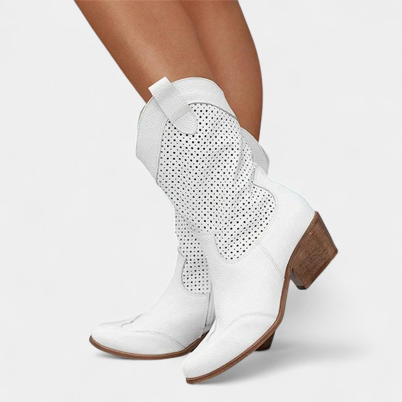 Gleame.-Laarzen-Gleame | Dames cowboylaarzen met perforaties en ritssluiting