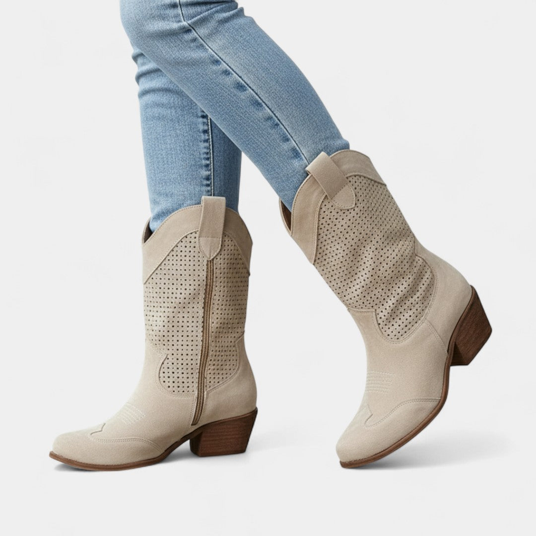 Gleame.-Laarzen-Gleame | Dames cowboylaarzen met perforaties en ritssluiting