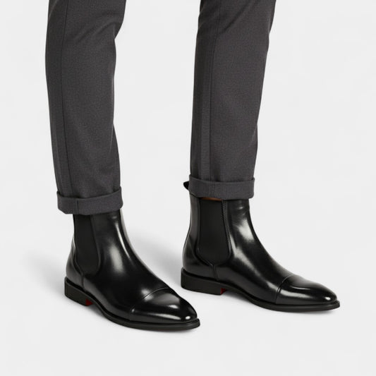 Gleame.-Laarzen-Gleame | Dames enkellaarzen van leer met elastische inzet en platte zool