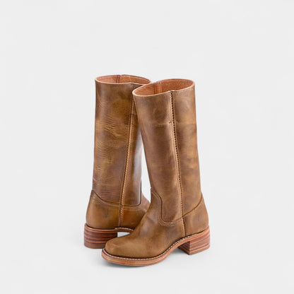 Gleame.-Laarzen-Gleame | Dames laarzen van leer tot onder de knie met smalle pasvorm en blokhak