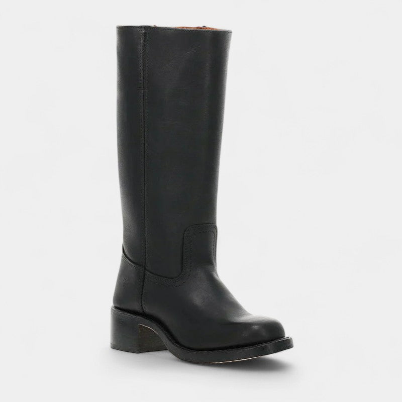 Gleame.-Laarzen-Gleame | Dames laarzen van leer tot onder de knie met smalle pasvorm en blokhak
