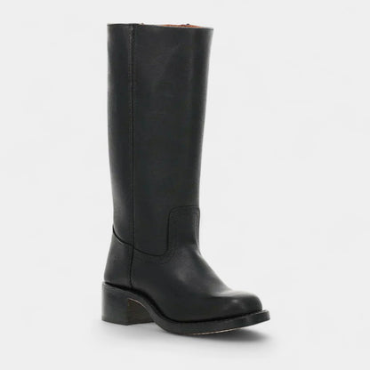 Gleame.-Laarzen-Gleame | Dames laarzen van leer tot onder de knie met smalle pasvorm en blokhak