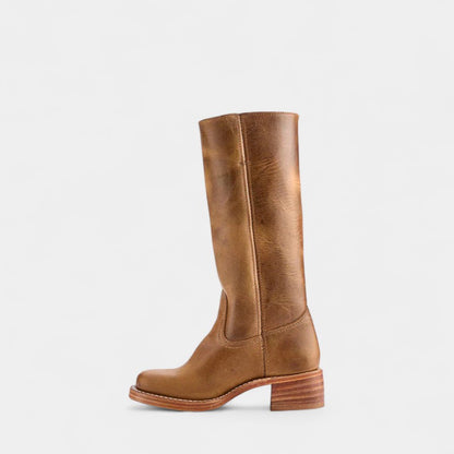 Gleame.-Laarzen-Gleame | Dames laarzen van leer tot onder de knie met smalle pasvorm en blokhak