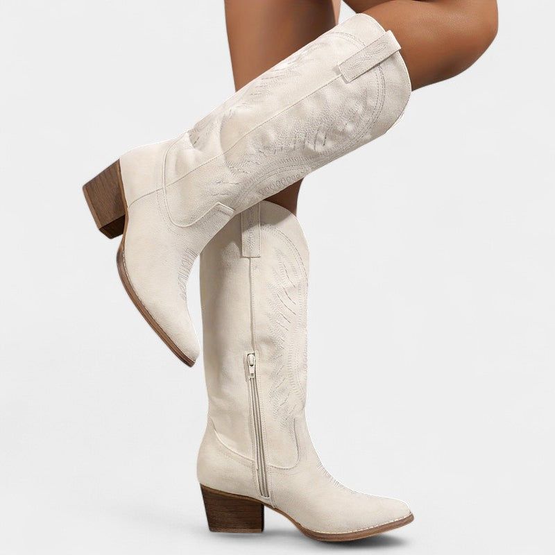 Gleame.-Laarzen-Gleame | Dames laarzen van suède in westernstijl met blokhak