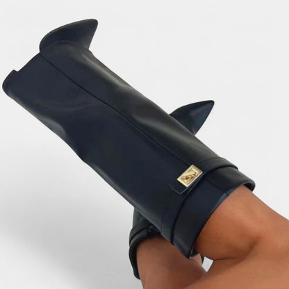 Gleame.-Laarzen-Gleame | Dames laarzen van suède tot onder de knie met blokhak en ritssluiting aan de zijkant