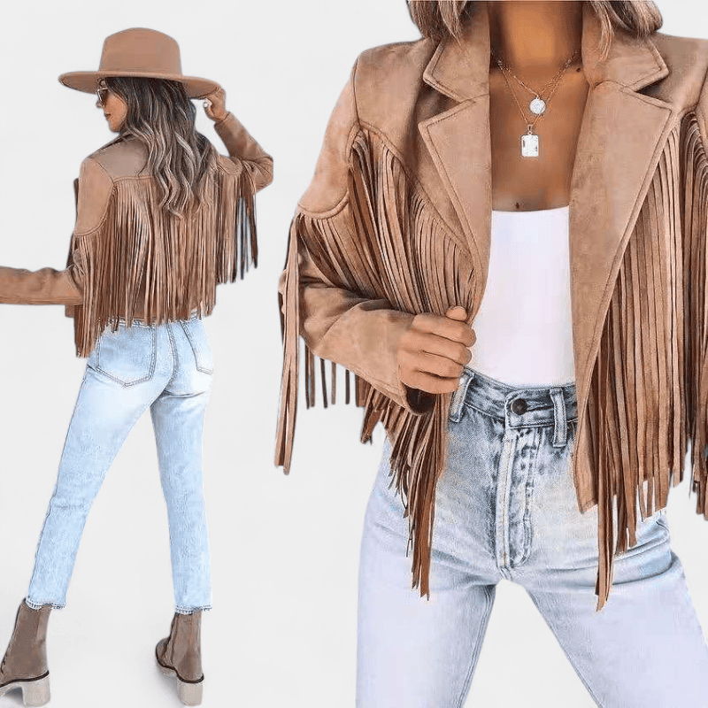 Gleame.-Leather jacket-Gleame jas - stijlvolle jas met franjes voor dames
