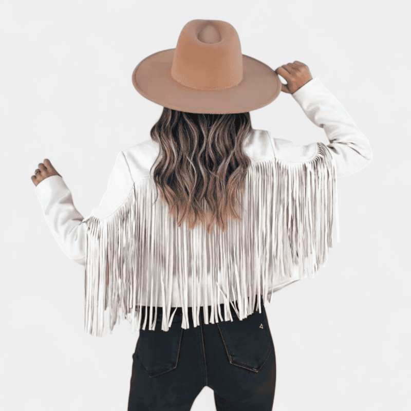 Gleame.-Leather jacket-Gleame jas - stijlvolle jas met franjes voor dames