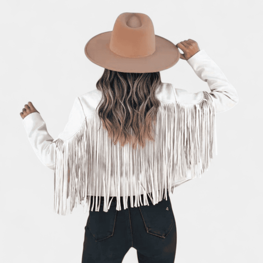 Gleame.-Leather jacket-Gleame jas - stijlvolle jas met franjes voor dames