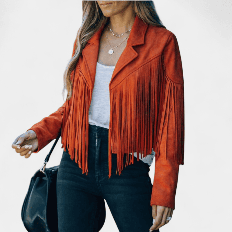 Gleame.-Leather jacket-Gleame jas - stijlvolle jas met franjes voor dames