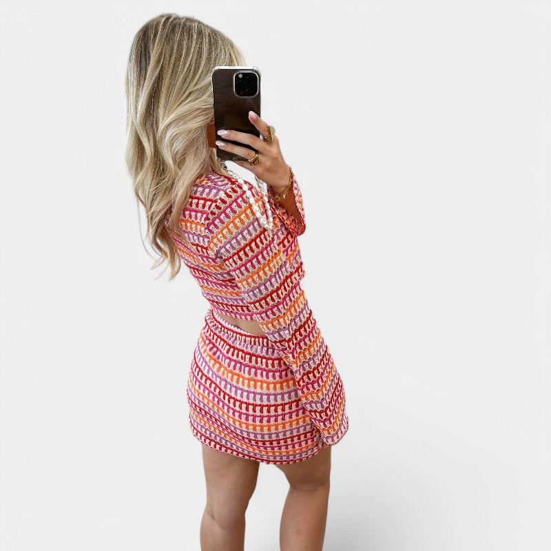 Gleame.-Outfit Sets-Gleame Rok - Gestreepte rok met kleurrijke print