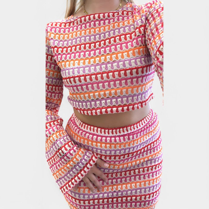 Gleame.-Outfit Sets-Gleame Rok - Gestreepte rok met kleurrijke print
