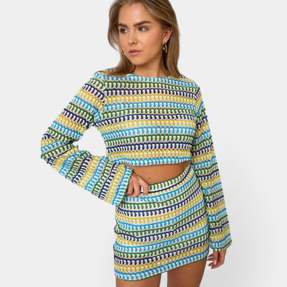Gleame.-Outfit Sets-Gleame Rok - Gestreepte rok met kleurrijke print