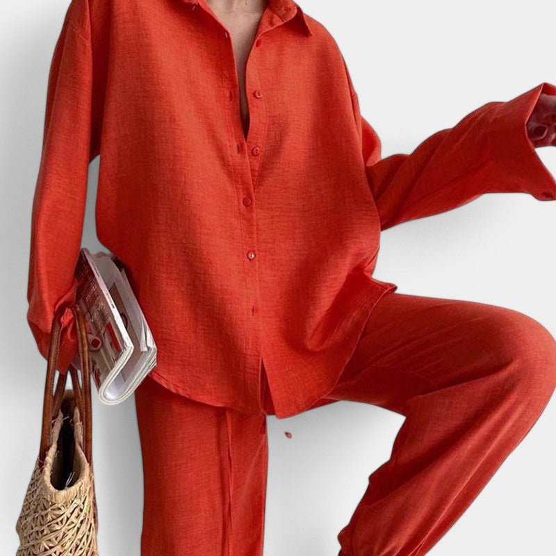 Gleame.-Outfit sets-Gleame Blouse met wijde broek - Tweedelige set voor vrouwen