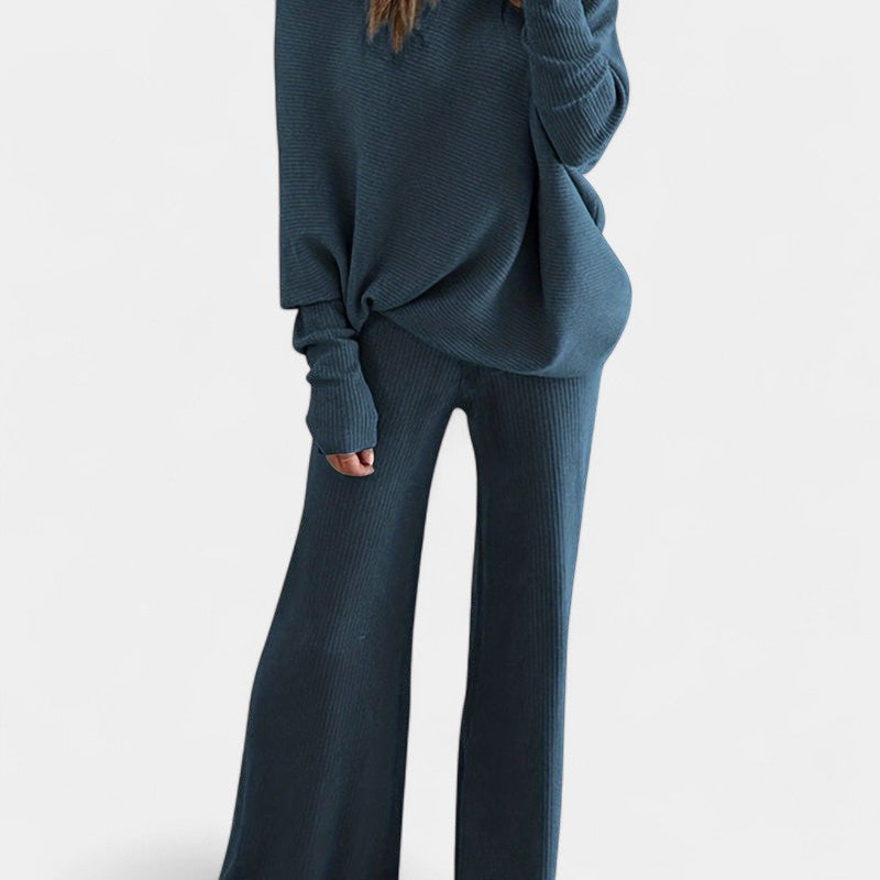 Gleame.-Outfit sets-Gleame Dames Set – Comfortabele set met off-shoulder trui en wijde broek