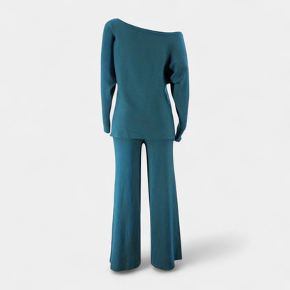 Gleame.-Outfit sets-Gleame Dames Set – Comfortabele set met off-shoulder trui en wijde broek