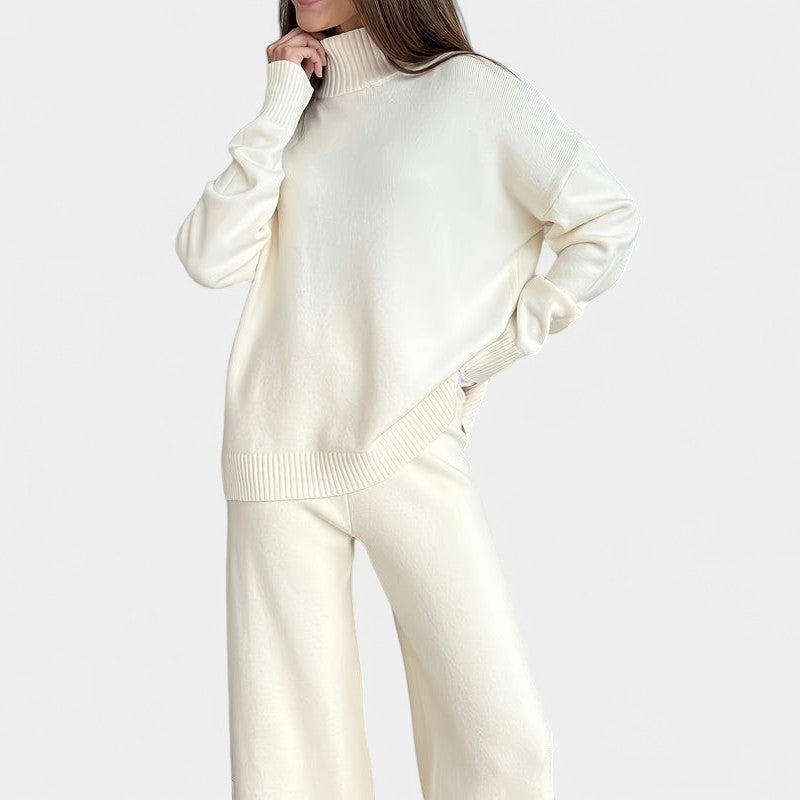 Gleame.-Outfit sets-Gleame Dames Set – Gebreide set met coltrui en wijde broek