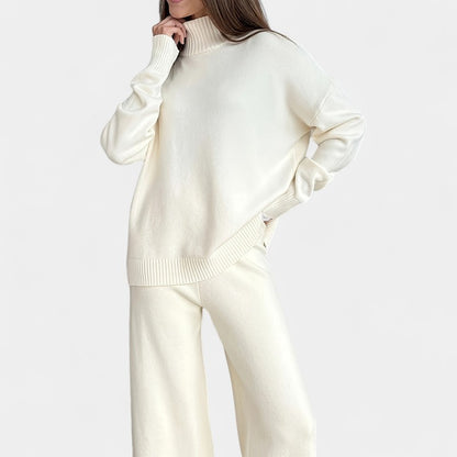 Gleame.-Outfit sets-Gleame Dames Set – Gebreide set met coltrui en wijde broek
