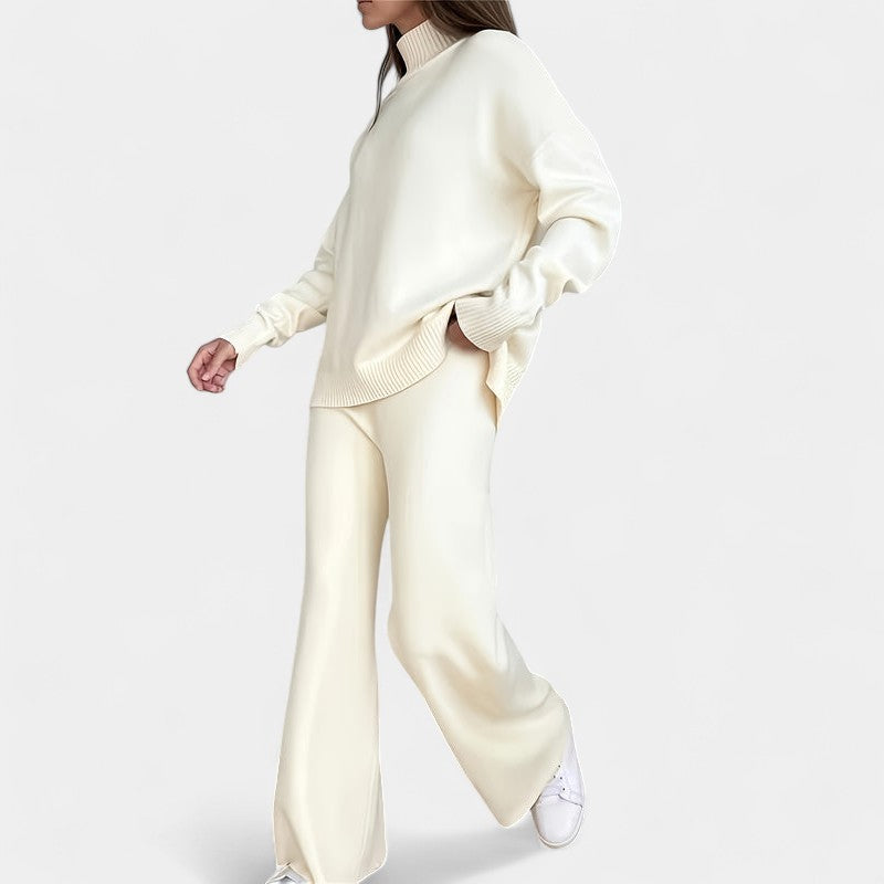 Gleame.-Outfit sets-Gleame Dames Set – Gebreide set met coltrui en wijde broek