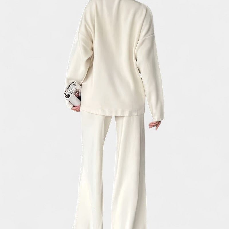 Gleame.-Outfit sets-Gleame Dames Set – Gebreide set met coltrui en wijde broek